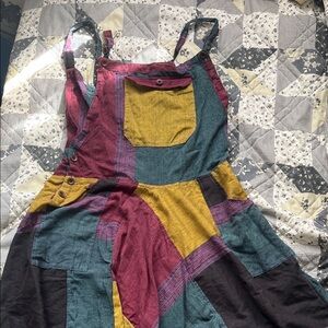 Patchwork overalls with Adjustable Straps in Teal, Mustard & Burgundy